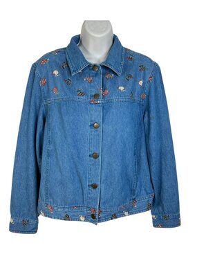 Vintage Mandal Bay Chicken Rooster Denim Shirt Shacket Blue Medium